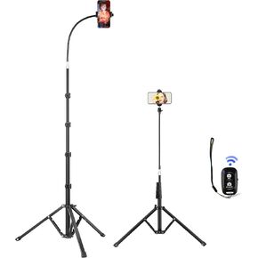 Peastrex 82" Tall Flexible Phone Tripod with 17" Gooseneck, Overhead Cellphone Tripod Stand with Remote for Video Recording for iPhone 15 14 13 Pro Max Pro, Android Phone