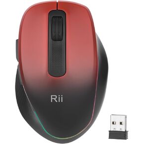 Rii Wireless Mouse, 2.4G USB Computer Mouse with 3 Level 1600 DPI, Rechargeable LED Mouse, Ergonomic Grips, 8 Buttons Portable Wireless Mouse for PC, Laptop, Mac
