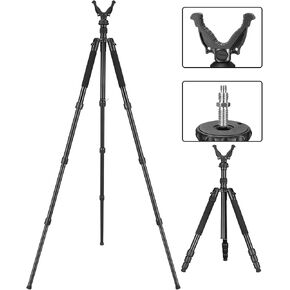 3-in-1 Shooting Stick Hunting Tripod Stand Shooting Tripod Gun Rifle Rest with Height Adjustment Center Column,Shooting Monopod Bipod Tripod with V Yoke for Hunting Shooting and Outdoor