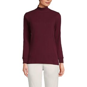 Lands' End Women Long Sleeve Relaxed Cotton Mock Rich Burgundy Plus 3X