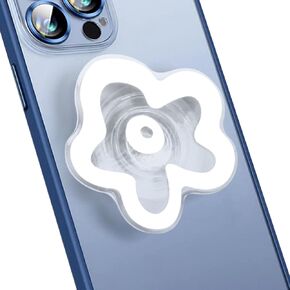 Clear Phone Grip with Expanding Kickstand, Cute Flower Design Collapsible Cell Phone Stand Holder Compatible with Kindle, Smartphone Tablet Cell Phone Accessory (Adhesive Type, White)