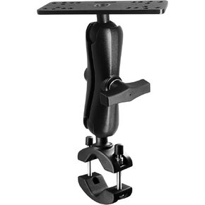 1.5" Ball Aluminum Fish Finder Mount with Clamp Base for Rails 1.18'' to 2'' in Diameter, Medium Arm Marine Electronic/Depth Finder Mount for Boat, Compatible with Garmin, Lowrance and More