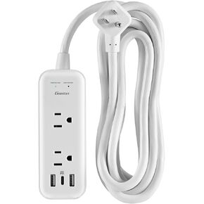 Gaston Surge Protector Power Strip - 10 Ft Plug Extension Cord, 4 Widely Outlets, 3 USB Ports(1 USB C), 2 Side Outlet Extender for Home Office, White, ETL