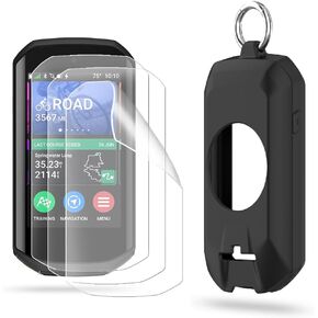 Screen Protector (3+1Pack) Compatible for Garmin Edge 1050,EPU Screen Protective Film Anti-Scratch High Definition and Silicone Case Cover