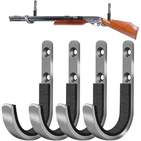 Secure Gun Hooks for Wall - Heavy Duty Steel Rifle and Shotgun Rack with Soft Padding for Safe Storage and Display