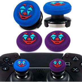 FPS Thumbstick Extender & Texture Rubber Silicone Grip Cover 4 Sets for PS5 & PS4 Controller (Joker Blue+Purple)