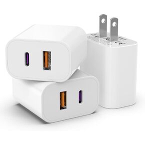 3Pack USB C Charger Block, iGENJUN 20W Dual Port QC + PD 3.0 Power Adapter Wall Charger Fast Plug Charging Brick for Phone 16/15/14/13 Pro, Pixel, Samsung Galaxy - White