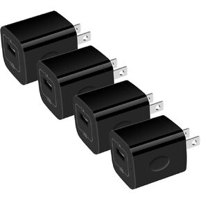 Single Port Charging Block, 4Pack 1A/5V Black Wall Charger Box USB Charging Plug Cube Brick for iPhone 16 Pro 15 14 Pro Max 13 12 11 XS Plus,Samsung Galaxy S24 S23 A15 A14,Moto,Android Phone Chargers