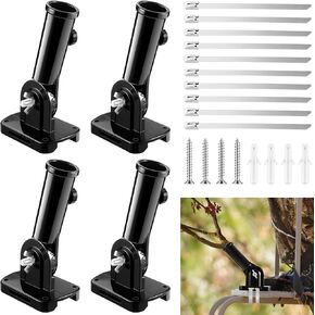 Hungdao 4 Pcs Metal Tree Stand Branch Holders Set Adjustable Hunting Branches Support with Fixing Straps Portable Hunting Branch Stand Accessories for Tree Stand Platform