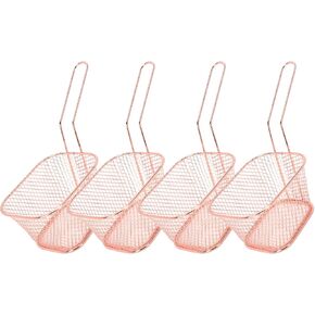 4 Pieces Mini Square Fry Basket Steel French Fry Chip Basket Food Baskets for Serving Stainless Steel Fry Basket with Handle Reusable Fries Holder Mini Deep Fryer with Basket for Home Decor