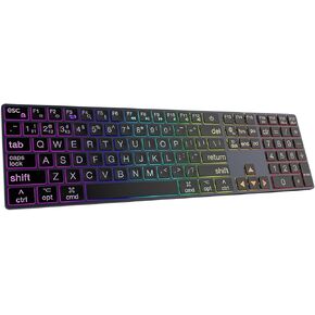 Large Print Aluminum Bluetooth Keyboard for Mac,7 Backlit Computer Wired Keyboard with Numeric Keypad for Ipad,Full Size Slim Quiet,Multi-Device for iMac, MacBook Pro/Air