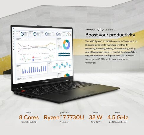ASUS VivoBook S 16 Flip 2-in-1 Laptop, 16"WUXGA Touchscreen Display, 8-Core AMD Ryzen 7 7730U, 1080p FHD Webcam, Backlit Keyboard, WiFi 6E, Windows 11 Home, w/Pen (40GB RAM | 2TB SSD) in Saudi Arabia