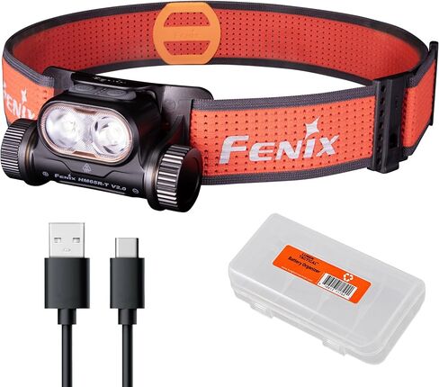 Fenix HM65R-T V2.0 Running Headlamp, 1600 Lumen White Light and Warm White Dual Beams, USB-C Rechargeable, Lightweight Long Runtime for Trail Running, with LumenTac Organizer (Black) in Kuwait