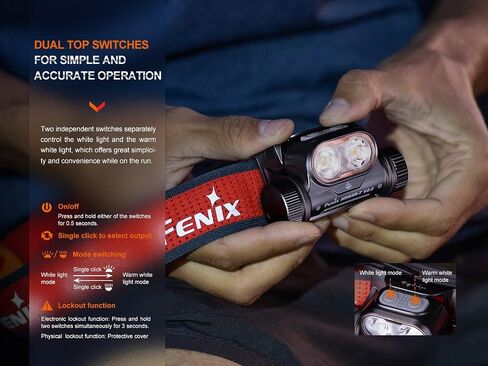 Fenix HM65R-T V2.0 Running Headlamp, 1600 Lumen White Light and Warm White Dual Beams, USB-C Rechargeable, Lightweight Long Runtime for Trail Running, with LumenTac Organizer (Black) in Kuwait