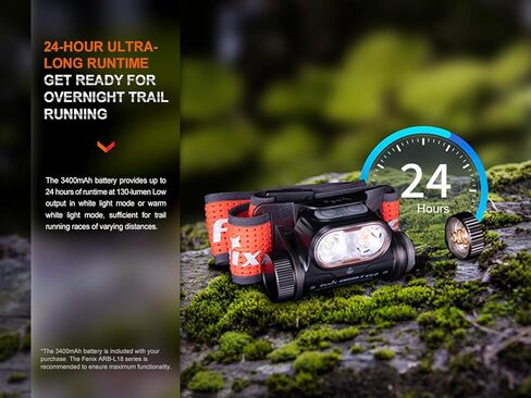 Fenix HM65R-T V2.0 Running Headlamp, 1600 Lumen White Light and Warm White Dual Beams, USB-C Rechargeable, Lightweight Long Runtime for Trail Running, with LumenTac Organizer (Black) in Kuwait