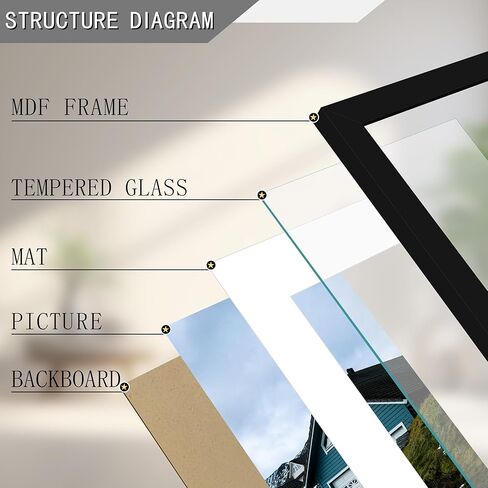 إطار صورة Picrit مقاس 8 × 10 للتركيب على الحائط أو عرض سطح الطاولة، مجموعة من 4 قطع، مصنوعة من زجاج حقيقي عالي الدقة، عرض 5 × 7 مع حصيرة أو 8 × 10 بدون حصيرة in Kuwait