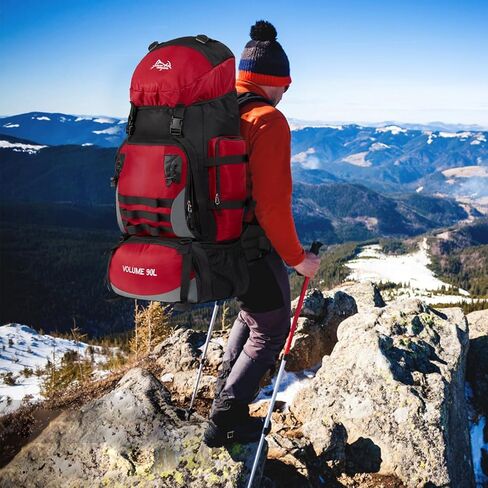 حقيبة ظهر كبيرة للتخييم والمشي لمسافات طويلة سعة 90 لتر مع غطاء للمطر، حقيبة ظهر عسكرية مقاومة للماء (أزرق داكن) in Kuwait