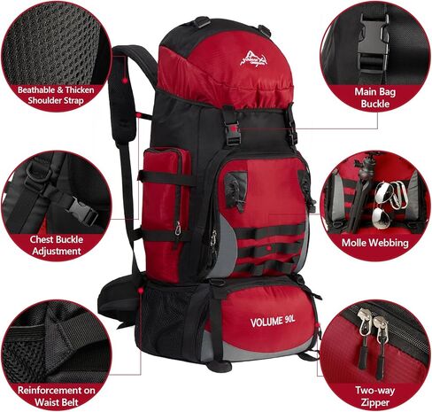 حقيبة ظهر كبيرة للتخييم والمشي لمسافات طويلة سعة 90 لتر مع غطاء للمطر، حقيبة ظهر عسكرية مقاومة للماء (أزرق داكن) in Kuwait