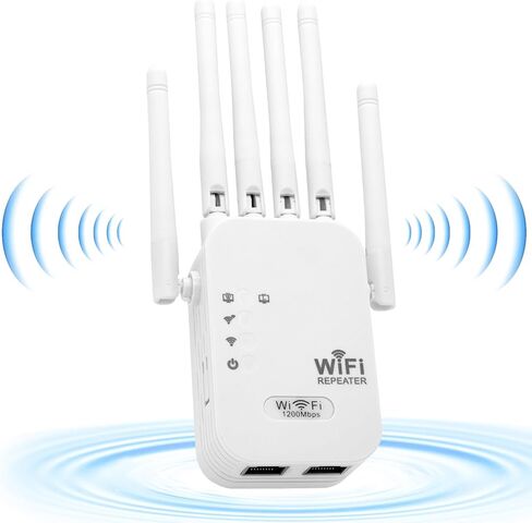 معزز إشارة موسع WiFi، معزز WiFi مع نطاق مزدوج 1200 ميجابت في الثانية (5 جيجا هرتز/2.4 جيجا هرتز) معزز إشارة موسعات WiFi للمنزل، مكرر WiFi مع منفذ إيثرنت يغطي ما يصل إلى 10000 متر مربع. قدم و55 جهاز (أبيض) in Saudi Arabia