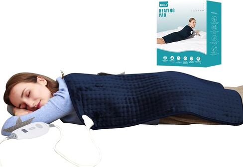 Ruqiji 17''x33'' XXXL King Size Heating Pad with 120 Minutes Auto Shut Off&6 Temperature Settings, Flannel Electric Heating Pad/Pain Relief for Back/Neck/Shoulders/Menstrual Pain/Leg Cramp (Dark Blue) in Saudi Arabia