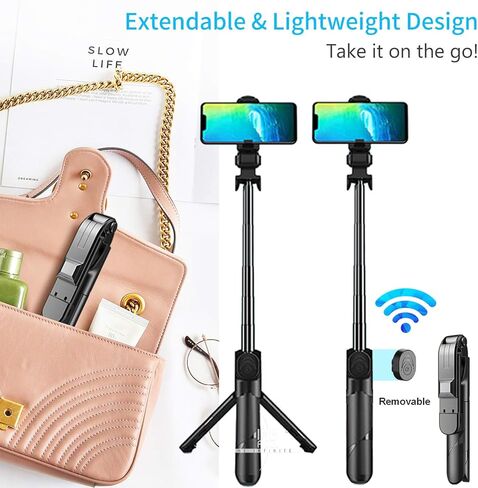 Selfie Stick Tripod with Remote, Mini Portable Bluetooth Travel Cell Phone Tripod Stand Compatible for iPhone 13/13 Pro/12/11/11 Pro/XS Max/XS/XR/X/8/7, Galaxy, Google Smartphone (2024 Version) in Kuwait