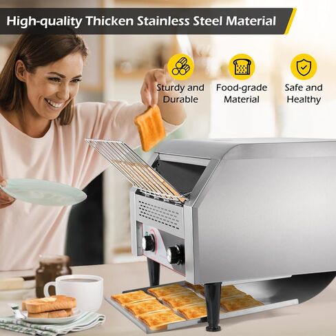 Dyna-Living Commercial Toaster 450 Slices/Hour Commercial Conveyor Toaster for Restaurant 2600W Industrial Toaster Conveyor, Commercial Restaurant Toaster for Bun Bagel Bread in Saudi Arabia