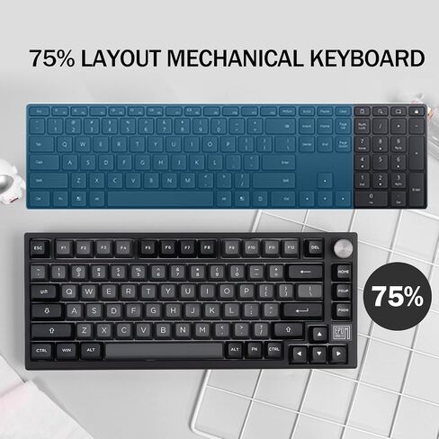EPOMAKER TH80 SE Gasket 75% لوحة مفاتيح ميكانيكية، NKRO Hot Swappable RGB 2.4 جيجا هرتز/ بلوتوث 5.0/ لوحة مفاتيح ألعاب سلكية مع رغوة Poron/EVA، بطارية 4000 مللي أمبير في الساعة (أسود فضي، مفتاح خطي ويستريا) in Saudi Arabia