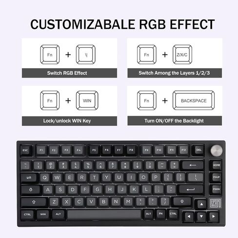 EPOMAKER TH80 SE Gasket 75% لوحة مفاتيح ميكانيكية، NKRO Hot Swappable RGB 2.4 جيجا هرتز/ بلوتوث 5.0/ لوحة مفاتيح ألعاب سلكية مع رغوة Poron/EVA، بطارية 4000 مللي أمبير في الساعة (أسود فضي، مفتاح خطي ويستريا) in Saudi Arabia