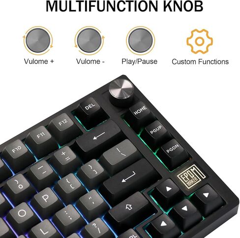 EPOMAKER TH80 SE Gasket 75% لوحة مفاتيح ميكانيكية، NKRO Hot Swappable RGB 2.4 جيجا هرتز/ بلوتوث 5.0/ لوحة مفاتيح ألعاب سلكية مع رغوة Poron/EVA، بطارية 4000 مللي أمبير في الساعة (أسود فضي، مفتاح خطي ويستريا) in Saudi Arabia