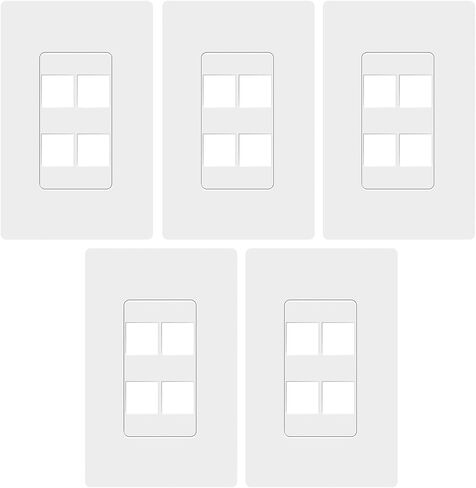 TOPGREENER 2 Port RJ45 Keystone Screwless Wall Plate, Cat5 Cat6 Jack Module Compatible, Size 1-Gang 4.69" x 2.93", Port 0.60" x 0.50", Polycarbonate Thermoplastic, SI8872-5PCS, Glossy, White (5 Pack) in Kuwait