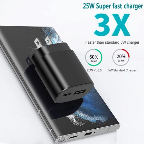 Super Fast Charger Type C, 25W USB C Wall Charger, Dual Port Fast Charging Block for Samsung Galaxy S22/S22 Ultra/S22+/S21/S21Ultra/S21+/S20/S20Ultra/Note20/Note 20Ultra/Note10+ in Saudi Arabia