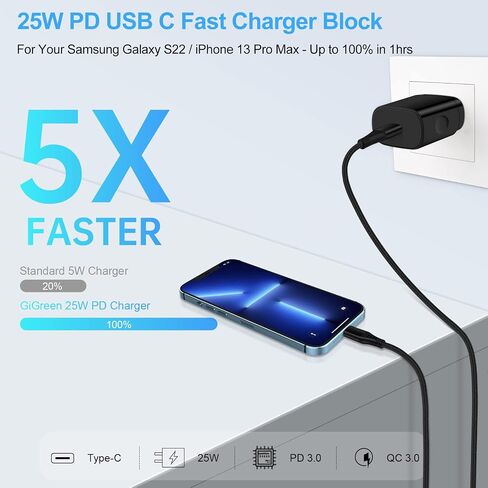 شاحن سامسونج فائق السرعة 25 وات USB C مقبس حائط من النوع C محول شاحن سريع لهاتف Samsung Galaxy A16 A15 5G/Watch 7 Ultra 6/A35/A54/S24/Z Flip6 Fold6/A14/S23/S22، iPhone 16/15، بكسل 9/8أ/7 in Kuwait