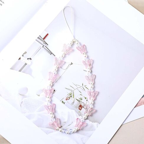 3pcs Phone Bracelet Strap for Women, Butterfly Cell Phone Wrist Strap, Beaded Phone Charm Strap, Aesthetic Y2K Cell Phone Lanyard for Camera, Key, Purse Decoration（Pink，Blue，White） in Saudi Arabia