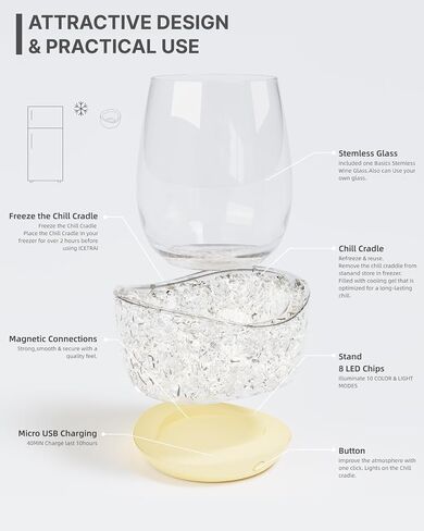 Wine Chiller for Glass Stemless Wine Glass Chiller Keeps Your Glasses of Vino Cold 10 Color Light Modes Separable Wine Essentials Accessories (White) in Saudi Arabia