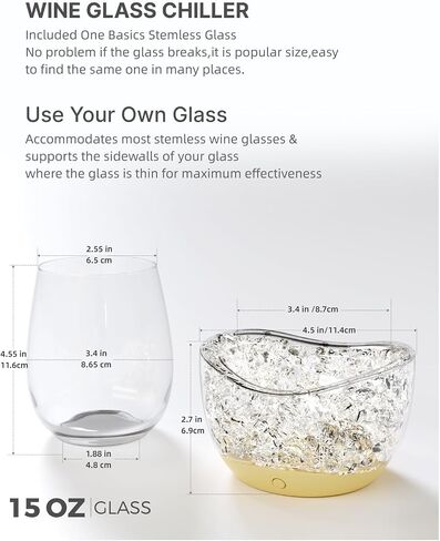 Wine Chiller for Glass Stemless Wine Glass Chiller Keeps Your Glasses of Vino Cold 10 Color Light Modes Separable Wine Essentials Accessories (White) in Saudi Arabia