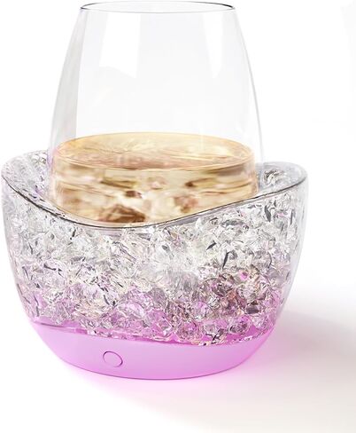 Wine Chiller for Glass Stemless Wine Glass Chiller Keeps Your Glasses of Vino Cold 10 Color Light Modes Separable Wine Essentials Accessories (White) in Saudi Arabia
