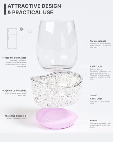 Wine Chiller for Glass Stemless Wine Glass Chiller Keeps Your Glasses of Vino Cold 10 Color Light Modes Separable Wine Essentials Accessories (White) in Saudi Arabia
