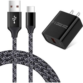 Quick Charge 3.0 Fast Charging USB Wall Charger Plug with 6ft Type C Cable for Samsung Galaxy S24 S23 S22 S21 S20 FE Note20 A16 A25 A35 A15 A54 A14 A53 A13 A03S A21 A51 A12 A10E A50 A71 A32 S10 S9 S8