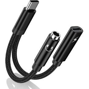 USB C to 3.5mm Samsung Headphone and Charger Adapter Compatible with Galaxy S24 S23 FE S22 S21 S20 Ultra Note 20 10,Google Pixel 7A 8 7 6 Pro 6A,2 in 1 USB C to AUX Mic Jack Fast Charging Dongle Cable