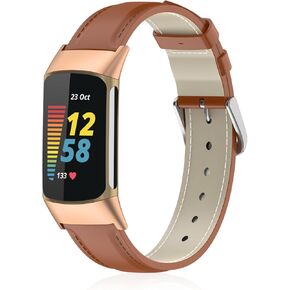 Leather Bands Compatible with Fitbit Charge 6 / Charge 5 Bands for Women Men,Soft Genuine Leather Strap Sport Replacement Wristbands for Fitbit Charge 5/6 Watch Fitness Tracker