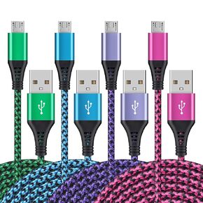 Micro USB Cables [4Pack/6Ft] AILKIN Android USB 2.0A Male to Micro B Charger Cord, Fast Charging Speed Data Wire Nylon Colored Braided Powerline Cable for Samsung Galaxy S7 S6 J7 J3 J8 A01 Kindle Fire