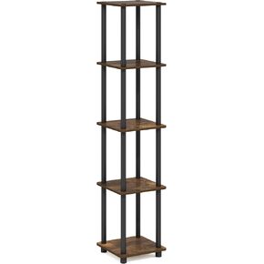 FURINNO Turn-N-Tube 5-Tier Corner Square Rack Display Shelf, Round, French Oak Grey/Black