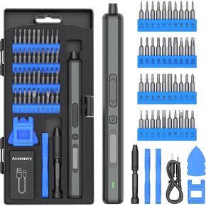 68-in-1 Electric Precision Screwdriver Set - Mini Cordless Repair Tool for Eyeglasses, Laptops, Console - 5 Torque Settings, Magnetic Case, Torx & Phillips Bits