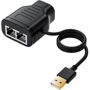Duttek Ethernet Splitter Adapter 100 Mbps, LAN RJ45 Coupler 1 to 2 Internet Extender Adapter with USB Power Cable for Cat5/6/7 Cable Share Two Devices of The Internet at The Same Time