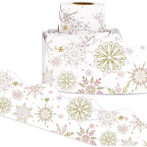 AnyDesign 65Ft Christmas Bulletin Board Border Grey Gold Snowflake Die Cut Trim Border Roll for Winter Holiday Xmas Classroom Blackboard School DIY Crafts