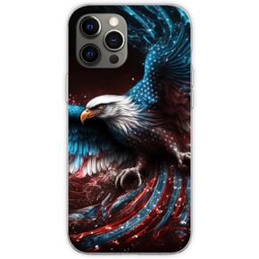 Transparent Soft TPU Flexible Cover Patriotic Eagle Compatible with iPhone 13 Pro Cover USA Flag Majestic Eagle Phone Case for Men Women