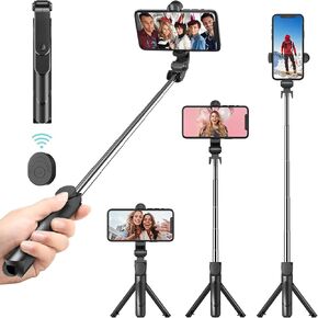 Selfie Stick Tripod with Wireless Remote, Extendable & Portable Selfie Stick- Phone Tripod Stand Compatible with iPhone 14 13 12 11/Galaxy/Huawei, etc.