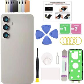 GREEN FUSION Compatible with Galaxy S24 Back Cover Replacement, S24 5G SM-S921 Back Glass Door with Pre-installed Camera Lens, Repair Tools & Instruction, Marble Grey