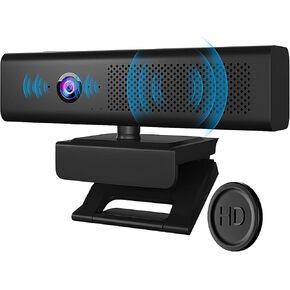 Conference Webcam with Speaker and 4 Microphones, HD 1080P Video Web Cam with Privacy Cover, Business Web Camera for Desktop PC Computer & Laptop, USB Camera for Zoom Conferencing/Gaming/Streaming