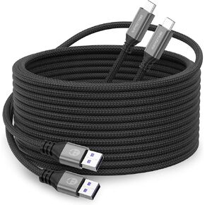 Extra Long USB Type-C 16ft Fast Charging Cable, USB C to A Quick Charger Cord 16 Foot 2-Pack Compatible Samsung Galaxy S10 S9 S8 Plus, Braided Type C Charger for Note 10 9 8, LG V50 V40 G8 G7(Grey)